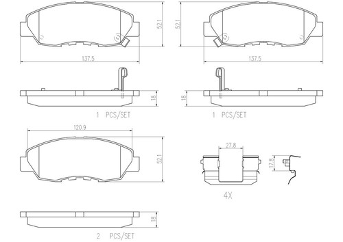 PRIME Ceramic Brake Pad Set for 1990-2015 Acura/Honda (CL, Accord, Civic, CR-V) P28042N - diagram