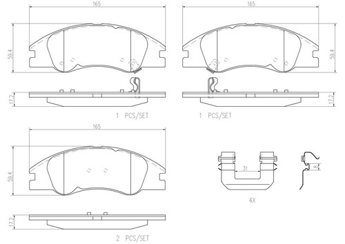 PRIME Ceramic Brake Pad Set for 2004-2009 Kia (Spectra, Spectra5) P30042N - diagram