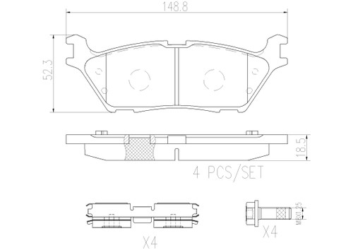 PRIME Ceramic Brake Pad Set for 2015-2021 Ford/Lincoln (F-150, Expedition, Navigator) P24200N - diagram