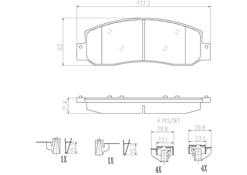 PRIME Ceramic Brake Pad Set for 2005-2013 Ford (F-350 Super Duty, F-250 Super Duty) P24119N - diagram