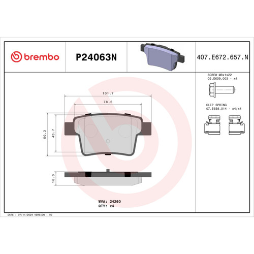 PRIME Ceramic Brake Pad Set for 2005-2009 Ford/Mercury/Jaguar (Five Hundred, Freestyle, Montego, X-Type) P24063N - diagram