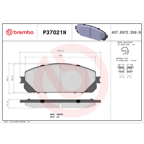 PRIME Ceramic Brake Pad Set for 2014-2023 Jeep (Cherokee, Grand Cherokee) P37021N - diagram