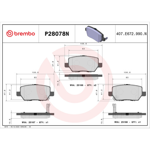 PRIME Ceramic Brake Pad Set for 2005-2012 Acura (RL) P28078N - diagram