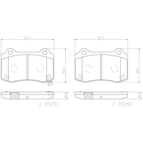 PRIME Ceramic Brake Pad Set for 2010-2021 Hyundai/Jeep/Tesla (Genesis Coupe, Grand Cherokee, X, S) P30074N - diagram