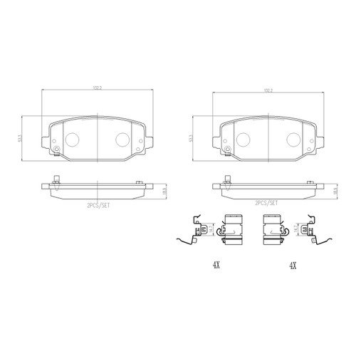 PRIME Ceramic Brake Pad Set for 2021-2025 Jeep (Grand Cherokee L, Grand Cherokee) P37030N - diagram