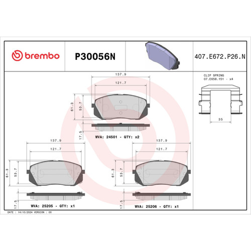 PRIME Ceramic Brake Pad Set for 2010-2024 Kia/Hyundai (Sportage, Tucson, Cadenza, Sonata) P30056N - diagram