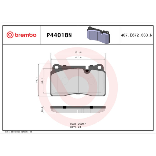 PRIME Ceramic Brake Pad Set for 2006-2009 Land Rover (Range Rover, Range Rover Sport) P44018N - diagram