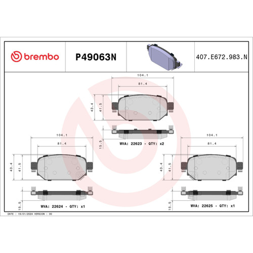 PRIME Ceramic Brake Pad Set for 2017-2020 Mazda (3, CX-3) P49063N - diagram