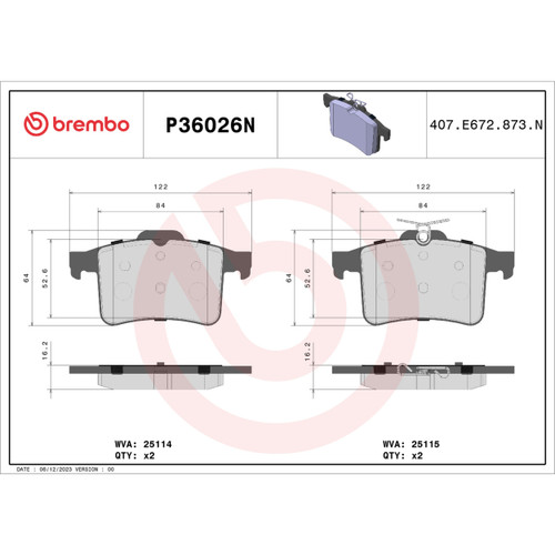 PRIME Ceramic Brake Pad Set for 2010-2017 Jaguar (XF, XFR, XKR, XJ) P36026N - diagram