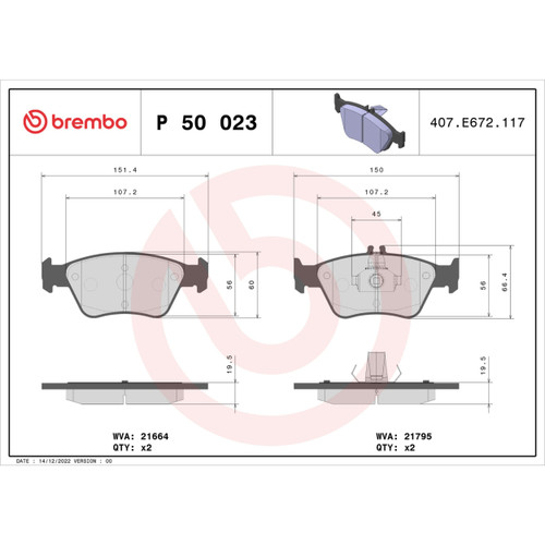 PRIME Low-Met Brake Pad Set for 1996-2004 Mercedes-Benz (C230, C280, E300, SLK230) P50023 - diagram