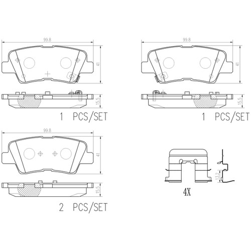PRIME Ceramic Brake Pad Set for 2016-2022 Hyundai/Kia (Veloster, Sonata, Optima, Elantra) P30094N - diagram