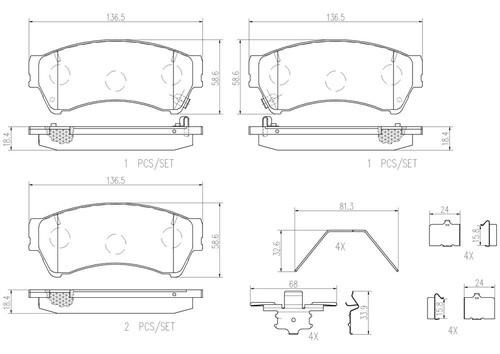 PRIME Ceramic Brake Pad Set for 2006-2013 Ford/Mercury/Lincoln (Fusion, Milan, Zephyr, 6) P49039N - diagram