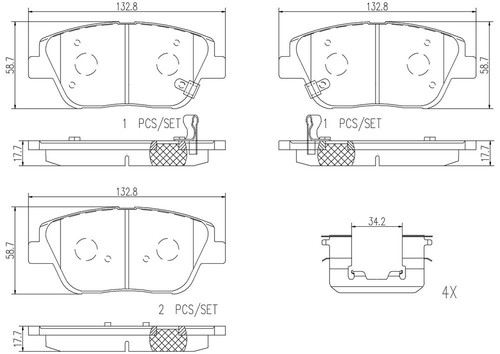 PRIME Ceramic Brake Pad Set for 2011-2016 Hyundai/Kia (Sonata, Optima) P30066N - diagram