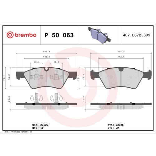 PRIME Low-Met Brake Pad Set for 2005-2012 Mercedes-Benz (E500, G55 AMG, E350, ML350) P50063 - diagram