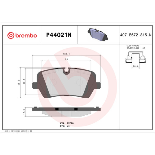 PRIME Ceramic Brake Pad Set for 2013-2025 Land Rover (Range Rover, Range Rover Sport, Discovery, Defender 110) P44021N - diagram