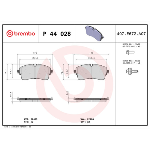 PRIME Low-Met Brake Pad Set for 2018-2024 Land Rover/Jaguar (Discovery, Range Rover Evoque, E-Pace, Range Rover Sport) P44028 - diagram