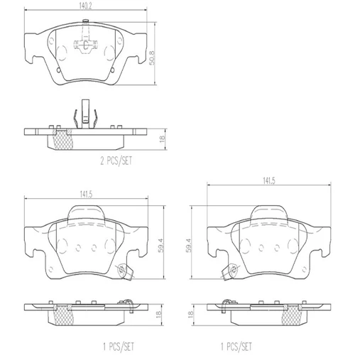 PRIME Ceramic Brake Pad Set for 2011-2025 Jeep/Dodge (Grand Cherokee, Durango, Grand Cherokee WK) P37016N - diagram
