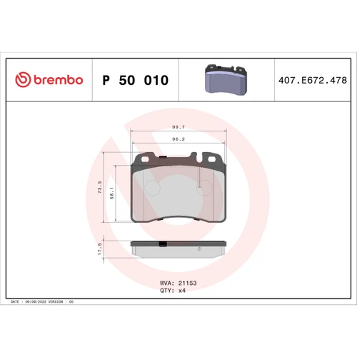 PRIME Low-Met Brake Pad Set P50010 - diagram