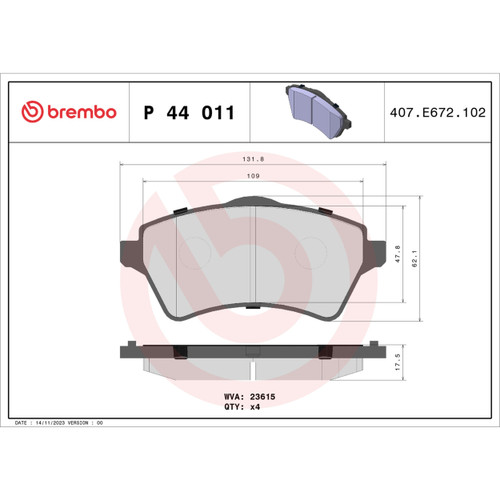 PRIME Low-Met Brake Pad Set for 2002-2005 Land Rover (Freelander) P44011 - diagram