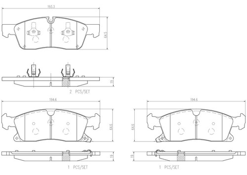 PRIME Ceramic Brake Pad Set for 2011-2022 Jeep/Dodge (Grand Cherokee, Durango, Grand Cherokee WK) P37017N - diagram