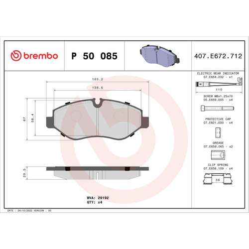 PRIME Low-Met Brake Pad Set for 2007-2021 Dodge/Mercedes-Benz (Sprinter 2500, Metris) P50085 - diagram