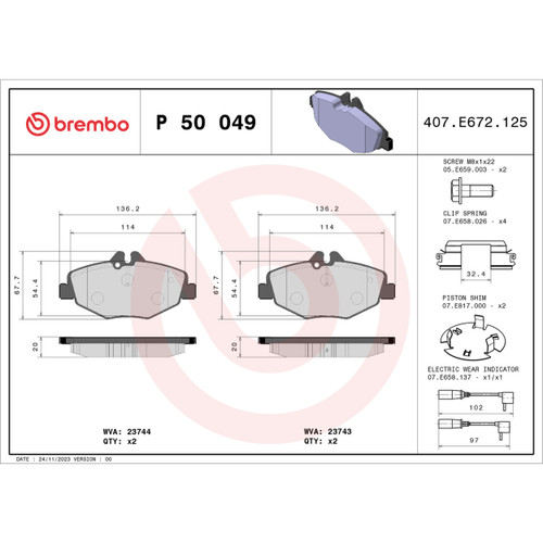 PRIME Low-Met Brake Pad Set for 2003-2009 Mercedes-Benz (E320, E350) P50049 - diagram