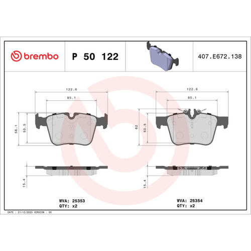 PRIME Low-Met Brake Pad Set for 2015-2023 Mercedes-Benz (C300, C400, C350e) P50122 - diagram