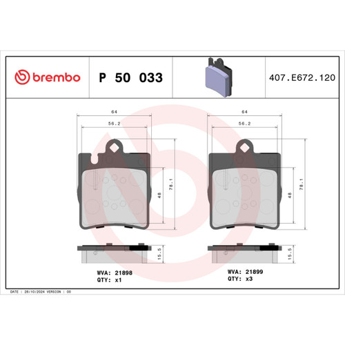PRIME Low-Met Brake Pad Set for 1996-2011 Mercedes-Benz (C230, C240, C32 AMG, C320) P50033 - diagram