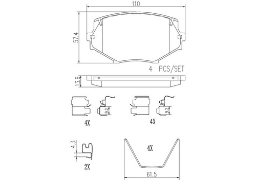 PRIME Ceramic Brake Pad Set for 1994-2005 Mazda (Miata) P49020N - diagram