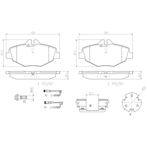 PRIME Ceramic Brake Pad Set for 2003-2009 Mercedes-Benz (E320, E350) P50049N - diagram