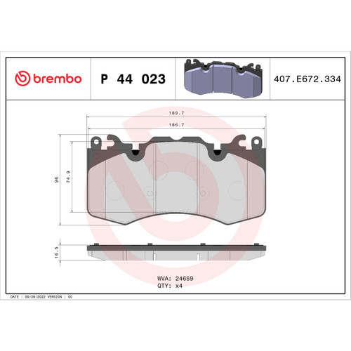 PRIME Low-Met Brake Pad Set for 2010-2025 Land Rover (Range Rover, Range Rover Sport, Discovery, Defender 110) P44023 - front view