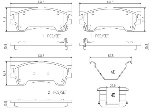 PRIME Ceramic Brake Pad Set for 1989-2003 Ford/Mazda (Probe, MX-6, 626, Protege) P49023N - diagram