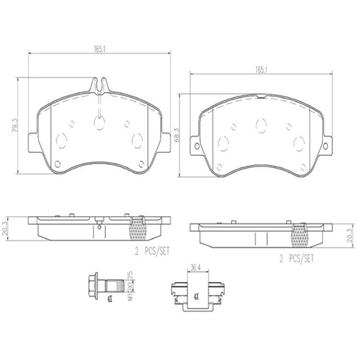 PRIME Ceramic Brake Pad Set for 2010-2015 Mercedes-Benz (GLK350, GLK250) P50086N - diagram