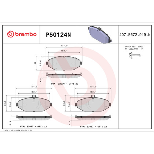 PRIME Ceramic Brake Pad Set for 2015-2021 Mercedes-Benz (C300, E300) P50124N - diagram
