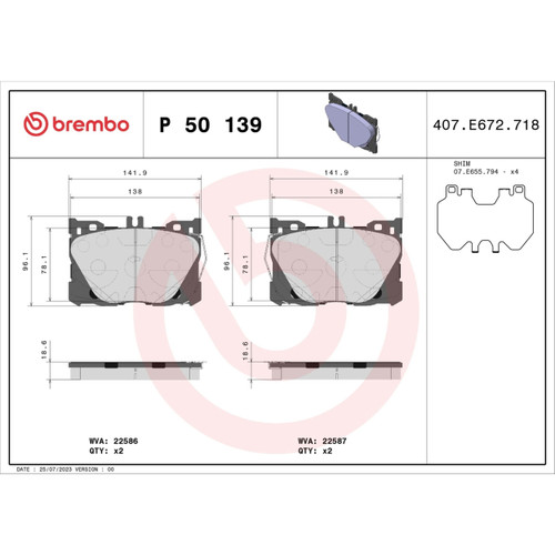 PRIME Low-Met Brake Pad Set for 2016-2023 Mercedes-Benz (GLC300, C450 AMG, GLC43 AMG, E300) P50139 - diagram