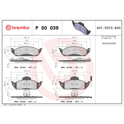 PRIME Low-Met Brake Pad Set for 1998-2005 Mercedes-Benz (ML320, ML350, ML430) P50039 - diagram