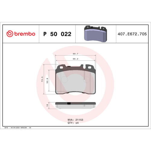PRIME Low-Met Brake Pad Set for 1990-1999 Mercedes-Benz (300CE, 300E, 300SL, 400E) P50022 - diagram