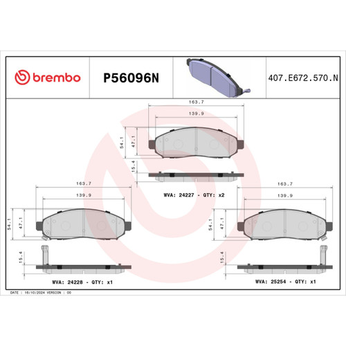 PRIME Ceramic Brake Pad Set for 2005-2020 Nissan/Chevrolet (Xterra, Pathfinder, Frontier, LEAF) P56096N - diagram