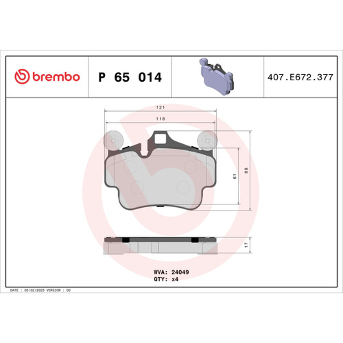 PRIME Low-Met Brake Pad Set for 2005-2012 Porsche (911, Boxster, Cayman) P65014 - diagram