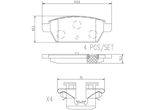 PRIME Ceramic Brake Pad Set for 2006-2013 Ford/Mercury/Lincoln (Fusion, Milan, Zephyr, 6) P49051N - diagram