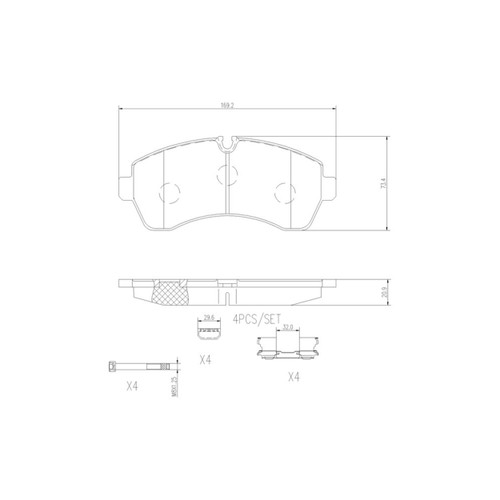 PRIME Ceramic Brake Pad Set for 2007-2020 Dodge/Mercedes-Benz (Sprinter 3500, Sprinter 2500, Sprinter 1500, Sprinter 4500) P50059N - diagram