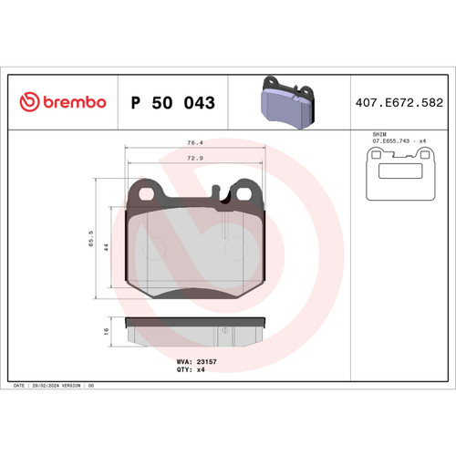 PRIME Low-Met Brake Pad Set for 2000-2005 Mercedes-Benz (ML430, ML500, ML55 AMG) P50043 - diagram