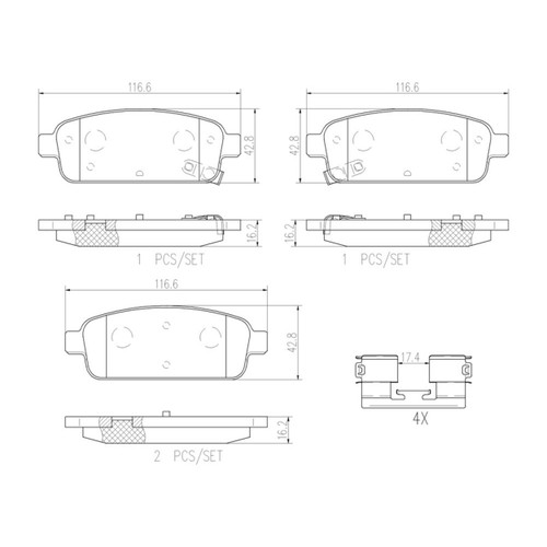 PRIME Ceramic Brake Pad Set for 2011-2019 Chevrolet/Buick/Cadillac (Cruze, Volt, Verano, Orlando) P59080N - diagram