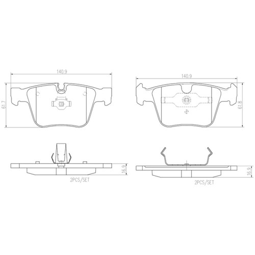 PRIME Ceramic Brake Pad Set for 2007-2014 Mercedes-Benz (ML63 AMG, R63 AMG, S65 AMG, CL63 AMG) P50116N - diagram