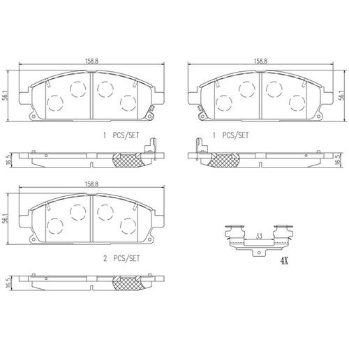 PRIME Ceramic Brake Pad Set for 1996-2009 Acura/INFINITI/Nissan (MDX, Q45, QX4, Pathfinder) P56040N - diagram