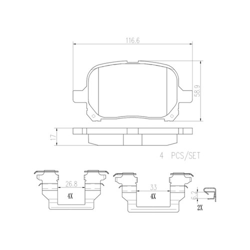 PRIME Ceramic Brake Pad Set for 1997-2004 Lexus/Toyota (ES300, RX300, Avalon, Camry) P83040N - diagram