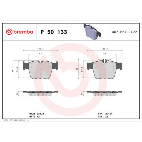 PRIME Low-Met Brake Pad Set for 2016-2023 Mercedes-Benz (C450 AMG, GLC300, GLC43 AMG, C43 AMG) P50133 - diagram