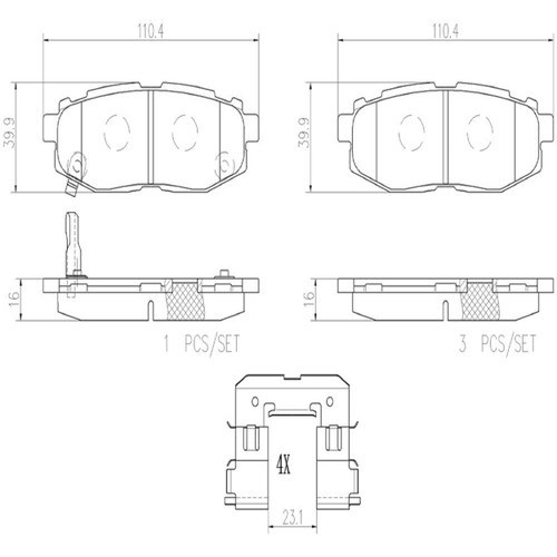 PRIME Ceramic Brake Pad Set for 2006-2024 Subaru/Toyota (B9 Tribeca, Tribeca, Legacy, Outback) P78018N - diagram