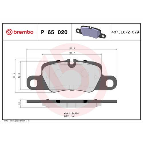 PRIME Low-Met Brake Pad Set for 2010-2025 Porsche (Panamera, Cayenne, 911) P65020 - diagram
