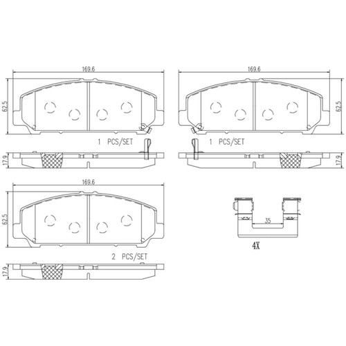 PRIME Ceramic Brake Pad Set for 2006-2024 INFINITI/Nissan/Suzuki (QX56, Armada, TITAN, Equator) P56079N - diagram